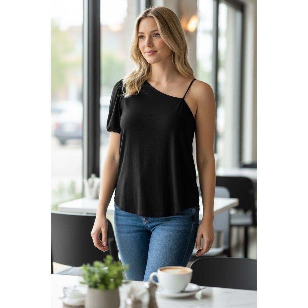 ANTHROPOLOGIE NWT Black Strappy One Sleeve Top M